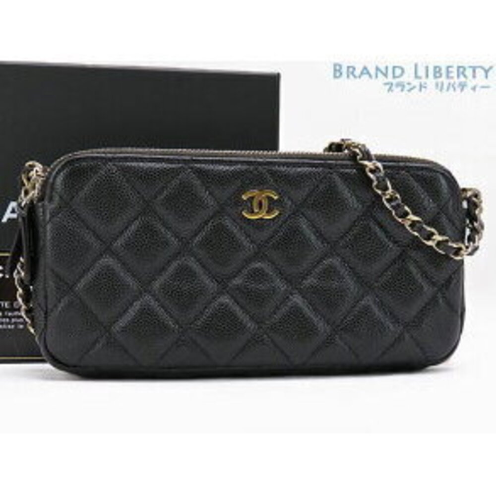 CHANEL Matelasse Coco Mark Caviar Leather Chain Pochette Wallet Grained Calfskin